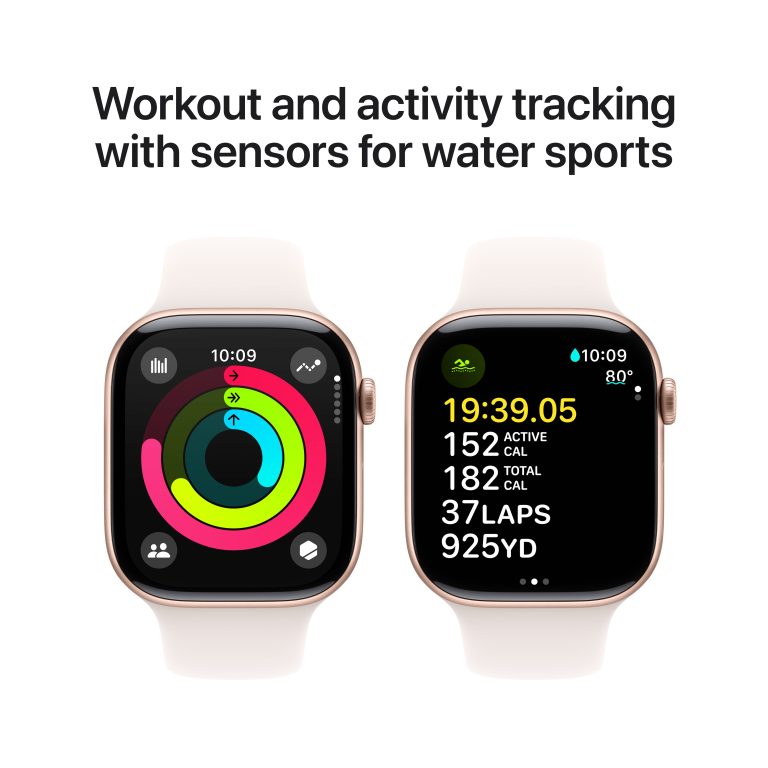 Apple Watch Series 10 (GPS+Cellular) 46mm Aluminum Rose Gold with Light Blush Sport band, third product view