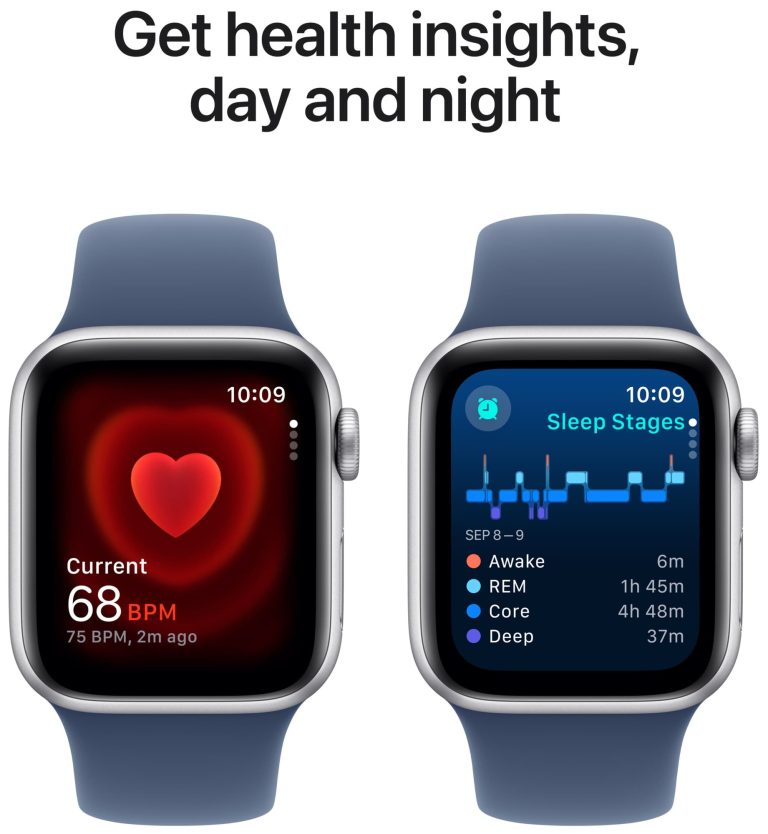 Apple Watch SE 2 (GPS+Cellular) 44mm Aluminum Silver with Denim Sport band, third product view