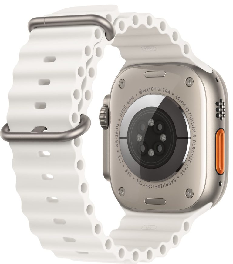Apple Watch Ultra Series (GPS+Cellular) 49mm Titanium silver White Sport band, third product view